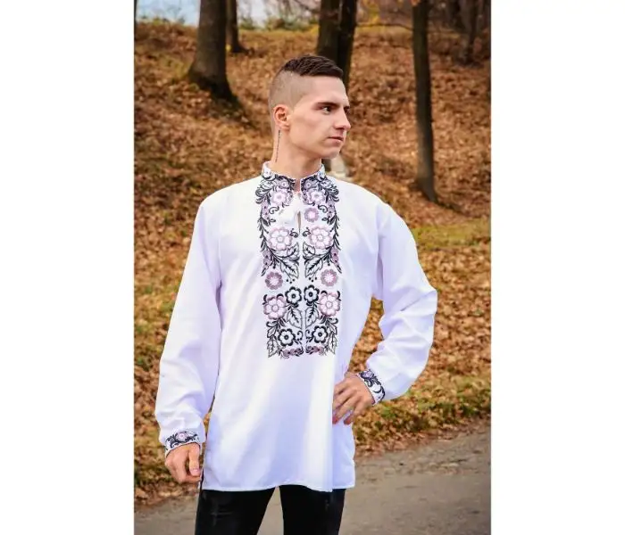 Top Quality 100% Cotton Men Custom Embroidered Shirt Floral Long Sleeve Fashion Elegant Dress
