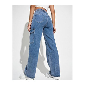 Pantalones de mezclilla con bolsillo cargo de alta calidad para mujer, ropa de calle informal de Color azul, pantalones vaqueros de pierna ancha con estilo para mujer - Product Image 2