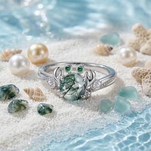 Jeulia Hug Me Bypass Round Moss Agate Beaded Crab <b>Ring</b> - Product Image 3