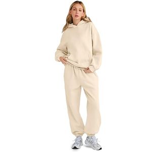 Conjuntos de 2 piezas de invierno de talla grande para mujer, moda de otoño, Sudadera con capucha de salón de gran tamaño con bolsillos, pantalones de chándal holgados, conjuntos de chándal tejidos - Product Image 2