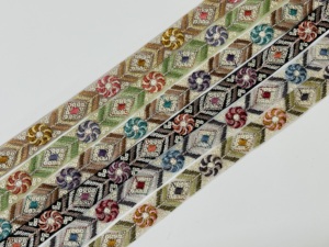 Cinta de tela de tul con borde de malla y encaje bordado floral multicolor al por mayor, cintas de lentejuelas elegantes, diseño tradicional de lujo - Product Image 4