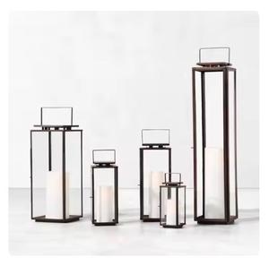 Retro Black Iron <b>Lantern</b> Modern Design Wedding <b>Lantern</b> <b>Indoor</b>, Outdoor Antique Hanging Candle <b>Lantern</b> With Glass Votive Inside - Product Image 5