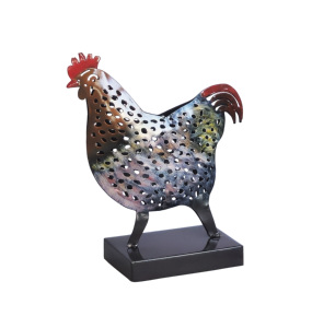 Sculpture de coq de table colorée Découpe Skin - Gradient Peint Figurine de poulet décorative pour l'affichage à la maison ou au bureau - Product Image 3