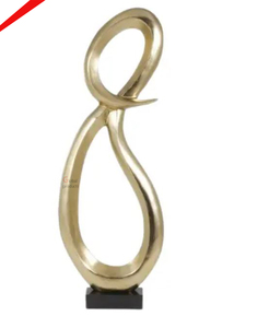 Nouvelle sculpture décorative en acier inoxydable en métal fini doré de conception tendance avec base pour salon - Product Image 1