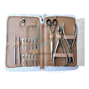 Kit de herramientas de extensión de cabello, caja de cuero de PVC, color blanco tostado, doble capa, pulido de plata, acabado con alicates de 6,5 pulgadas - Product Image 1