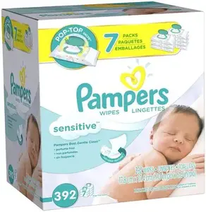 Toallitas húmedas Pampers Sensitive, a base de agua, hipoalergénicas y sin perfume, 2 paquetes con tapa abatible para ventas globales - Product Image 4