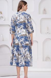 Elegancia sin esfuerzo con este vestido kurti azul sereno con estampados abstractos suaves, elaborado con material ligero y transpirable. - Product Image 6