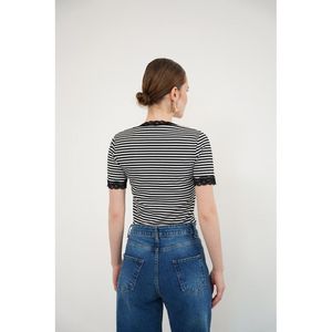 Camiseta al por mayor con cuello y puños de guipur y cuello en V - [object Object] - Product Image 5