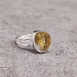 Anillo de Plata de Ley 925 con Citrino Natural, Piedra Natalicia de Noviembre, Martillado, Joyería Hecha a Mano para Mujer - Product Image 5