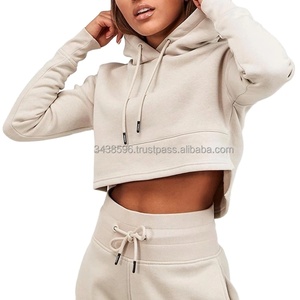 Sudadera con capucha y LOGO personalizado para mujer, Top corto de algodón, venta al por mayor - Product Image 1