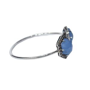 กําไลข้อมือปรับได้ไม่ซ้ําใครที่ทําด้วยมือ 925 รูปทรงหกเหลี่ยมธรรมชาติเงินสเตอร์ลิงพร้อมชุบเพชรสีน้ําเงินและพลอยเซอร์โคเนียทรงกลม - Product Image 3