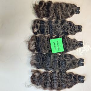 100% vierge Machine Double trame non traitée noir crépus ondulé nouvelle vague aligné naturel indien Temple Extensions de cheveux humains nouveau - Product Image 5