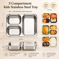 Plateau repas compartimenté en acier inoxydable avec couvercle, 3, 4 ou 5 compartiments, pour enfants, écoles et restaurants