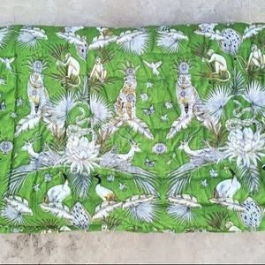 <b>Green</b> Printed Cotton Razai Quilt Handmade Quilted Blanket - Product Image 1
