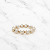 18K Gelbgold Süßwasserperlen Hochzeits-Verlobungsring |   3,00~3,50mm Runde Perlen für Damen