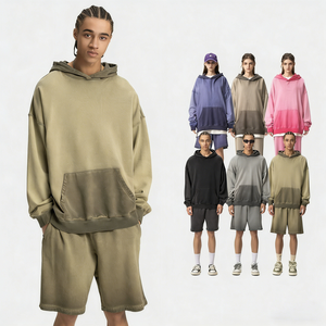 Conjunto de Sudadera con Capucha Unisex 100% Algodón con Cremallera, 420G, para Otoño e Invierno, con Efecto Lavado y Color Desgastado, Estilo Retro, Marca de Moda, con Efecto Desgastado y Anillo Pesado - Product Image 1