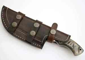Cuchillo rastreador de acero de Damasco personalizado de alta calidad, Funda de cuero Tang completa, hoja de caza hecha a mano, OEM personalizable - Product Image 2