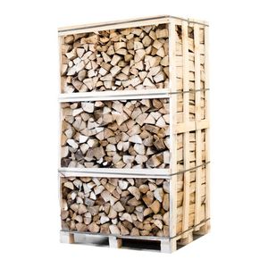 Bois de chauffage sec Ankara : Lot de bois empilé dans une caisse en bois avec sangles métalliques pour stockage extérieur - Product Image 1