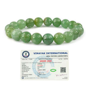 Pulsera de cuentas redondas de jade verde natural de 10 mm para la suerte, la prosperidad, la armonía y el éxito - Gema cargada con Reiki - Product Image 1