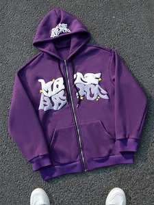 Sudadera con capucha Varsity personalizada 2025 para hombre, de tamaño XL Sudadera de alta calidad con cremallera, logotipo bordado en la parte delantera, bolsillo con estampado de letras personalizado - Product Image 2