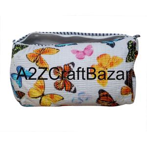 Pochette à maquillage pour femme, grande capacité, en coton vintage, légère, douce, avec fermeture éclair, écologique, réutilisable, style indien matelassé - Product Image 5