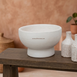 Bol sur piédestal en céramique rustique blanc uni Canasta L, vase de table artisanal 18x35cm, décoration pour la maison et l'hôtel, vente en gros - Product Image 6