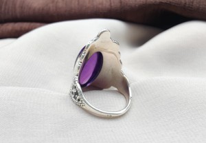925 Sterling Silver Vintage Statement Ring | Oval <b>Purple</b> Gemstone Boho Jewelry | Handmade Filigree Bezel Ring for Women - Product Image 6