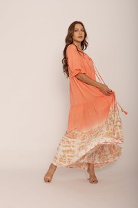 2024 nuevo verano vacaciones mujer Casual largo Maxi vestido bohemio Floral Tie Dye media manga hasta el suelo cintura Natural - Product Image 2