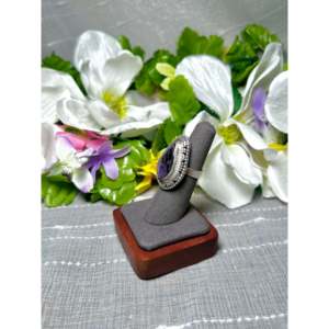 Navajo Handmade <b>Adjustable</b> Sterling Silver <b>Ring</b> Charoite Gemstone for Boho Everyday Wear Featuring Natural Turquoise Stone Cut - Product Image 3
