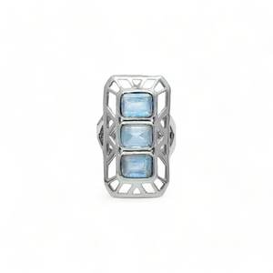 Anillo de piedra de Aguamarina de Plata de Ley 925, diseño único, corte esmeralda, anillo de rodio de plata, regalo de fiesta de compromiso de boda - Product Image 1