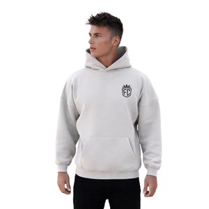 Sudadera con Capucha Extra Grande para Hombre, Color Marfil, 50% Algodón, 50% Poliéster, Hombros Caídos, Estilo Urbano, Corte Holgado, Sudadera de Invierno - Product Image 5