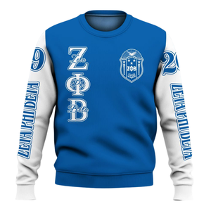 Sudadera de Forro Polar Azul de la Hermandad Zeta Phi Beta para Mujer, Ropa Griega Bordada de 1920 - Product Image 1