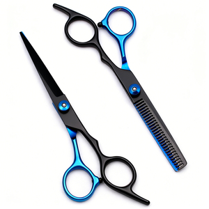 Ensemble de ciseaux de coiffure : ciseaux à effiler et ciseaux droits en acier inoxydable pour barbier - Product Image 1