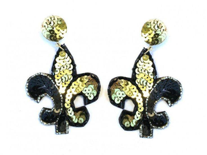 Pendientes Colgantes de Cuentas de Semilla Negras y Doradas con Diseño de Flor de Lis, Pendientes Bordados con Cuentas de Semilla, Pendientes de Cuentas de Semilla para el Mardi Gras - Product Image 2
