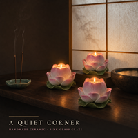 Support de bougie en céramique fait main en forme de lotus, récipient rose pour bougie chauffe-plat, décoration d'autel bouddhiste pour la maison, ornement, OEM ODM, vente en gros, logo personnalisé
