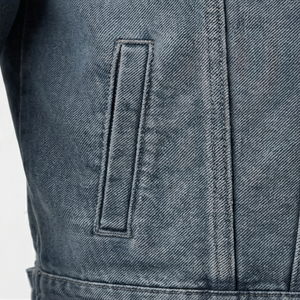 Veste en jean pour homme, coupe slim, style motard déchiré, bleu vintage, manches longues personnalisées, vêtements en jean classiques, veste en jean pour homme - Product Image 5