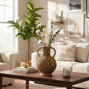 Jarrón de Ratán Ecológico, Ligero, Elegante y Minimalista, Tejido a Mano, de Cerámica y Bambú para Decoración de Suelos, Jarrón de Cerámica y Bambú para Regalo - Product Image 4