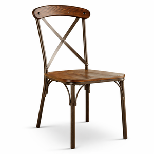 AKKU ART Metal Cross Back Dining Chair Wood Seat | Industrial Bistro Restaurant Seating | Stackable Cafe Chair Vintage Loft - Product Image 1