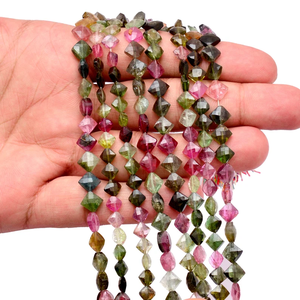 Perles de tourmaline multi-couleurs AAA+ de 4 mm à 7 mm, forme carrée, facettées, pierres semi-précieuses naturelles, perles fantaisie pour bijoux - Product Image 1