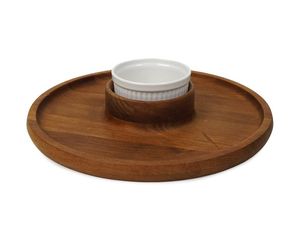 Mango Wood <b>Chip</b> and Dip <b>Tray</b> with Two Ceramic Bowls Rectangular Wooden Serving Platter for Snacks and Dip - Product Image 2