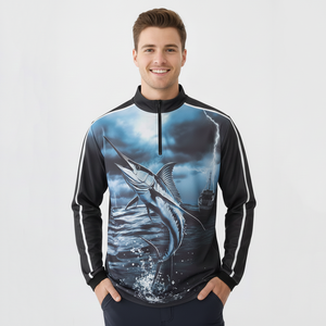 Chemise à col zippé 1/4 pour homme, protection UPF 50+, respirante, service OEM, marque personnalisée, chemises de pêche, Spandex/Polyester 180g, vente en gros - Product Image 1