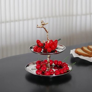 Rustic Metal <b>Two</b> Tiered Tray Luxury Farmhouse 2 <b>Tier</b> Tray Round Ornaments Tray for Coffee <b>Cakes</b> Dessert Fruit Platters - Product Image 6