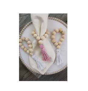 แหวนผ้าเช็ดปากลูกปัดทำจากไม้ธรรมชาติสำหรับตกแต่งโต๊ะรับประทานอาหารค่ำงานปาร์ตี้ - Product Image 3