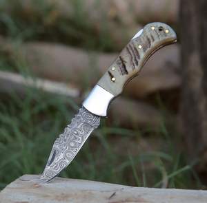 มีดพับเหล็กดามัสกัสทำมือขายส่ง ราคาพิเศษ รับทำตามสั่ง พร้อมปลอก สำหรับกิจกรรมกลางแจ้งและเอาตัวรอด - Product Image 1