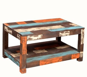 Table basse moderne rustique en bois d'orme recyclé style rétro de ferme pour la salle à manger et la maison meubles de salon produit en vrac - Product Image 1