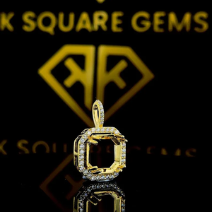 14k jaune plaqué or solitaire Asscher pendentif ébauches réglage pour tenir Asscher forme pierre-demi-monture pendentif - Product Image 4