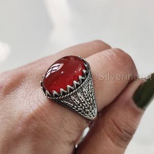 Bague en argent sterling 925 pour homme, pierre précieuse onyx rouge naturel, pierre de naissance de décembre, toutes tailles, bijoux arabes orientaux, vente en gros - Product Image 1