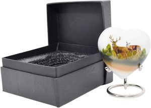 Deer Print Design Urn | Mini <b>Heart</b> Cremation Urn with Stand & Premium <b>Box</b> | Honor Your Loved One with Urn <b>Heart</b> <b>Shaped</b> - Product Image 2