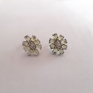 White Topaz & <b>Emerald</b> Cut <b>Stud</b> Earrings Flower Shaped Zinc Alloy for Gift - Product Image 3