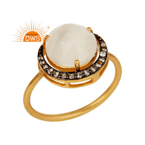 Meilleure vente en argent sterling plaqué or 18 carats Cz naturel et pierre de lune blanche bague empilable bijoux pour femmes cadeau pour H - Product Image 1
